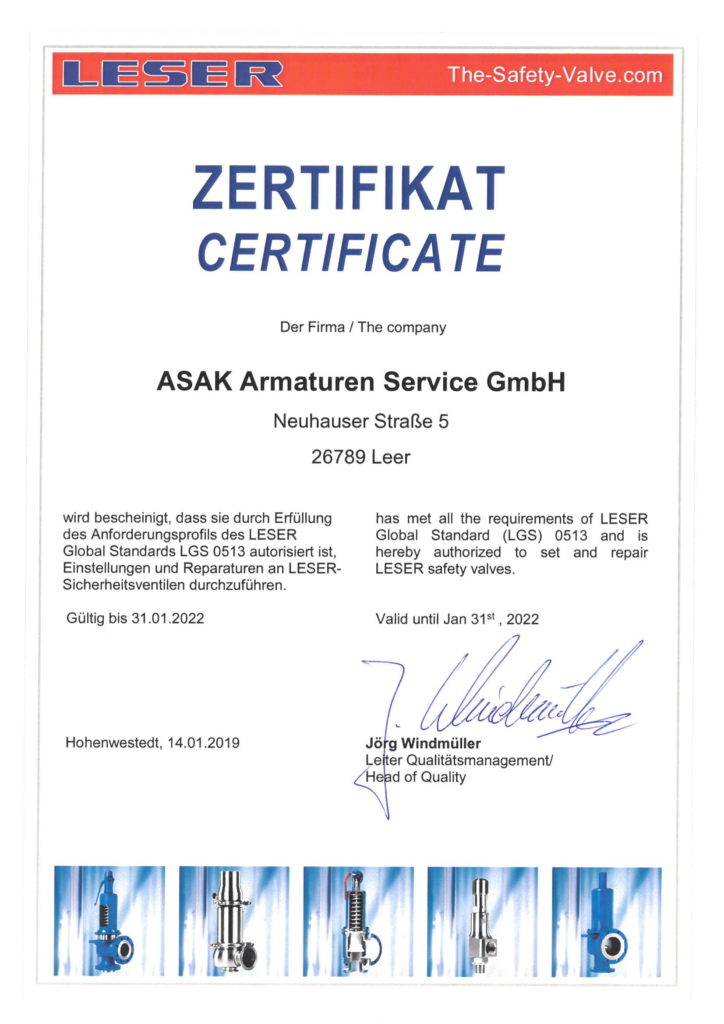 LARC Zertifikat ASAK Armaturen Service GmbH 31.01.2022-1